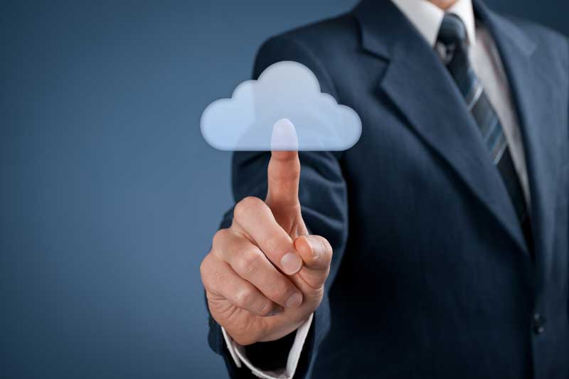 man pushing cloud button